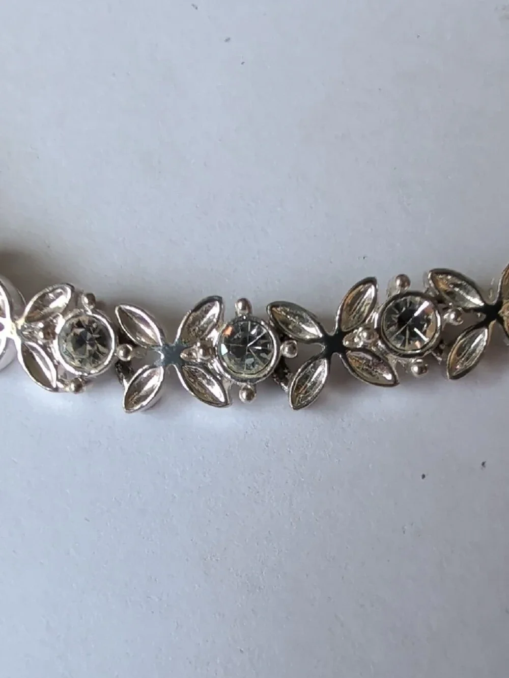 Avon Silver Tone Floral Rhinestone Bracelet with Extension Link